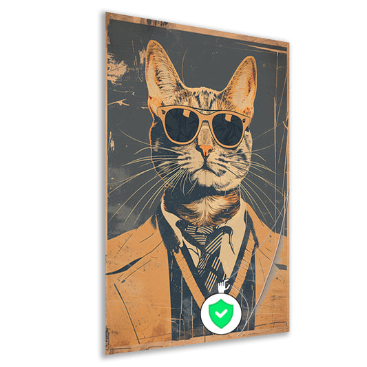 Pop-art kat in pak met stropdas. poster