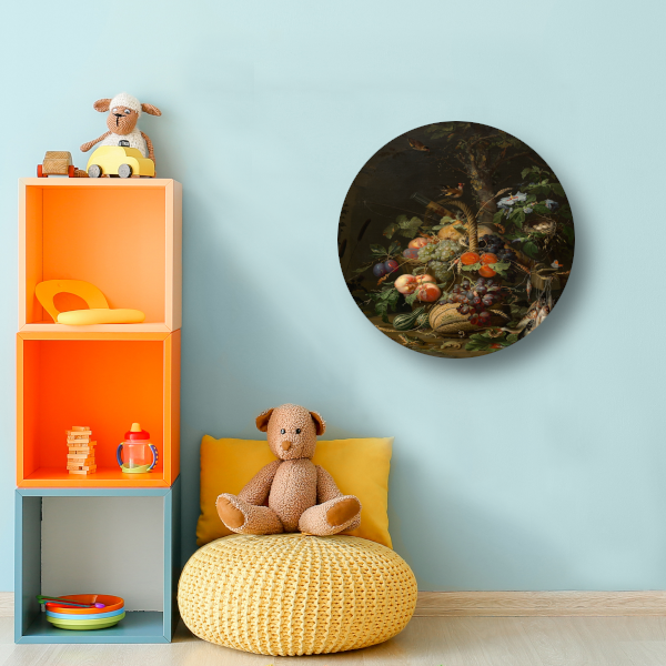 Stilleven met fruit, vis en een nest - Abraham Mignon forex muurcirkel