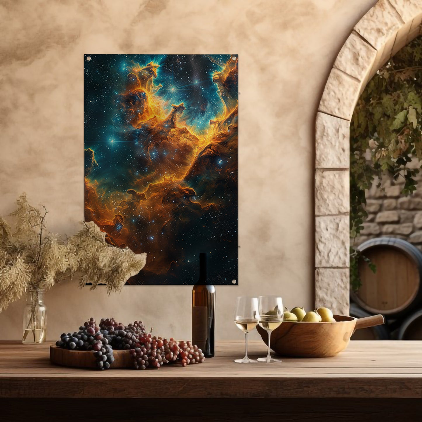 Kosmische Nevel Explosie in Levendige Kleuren tuinposter