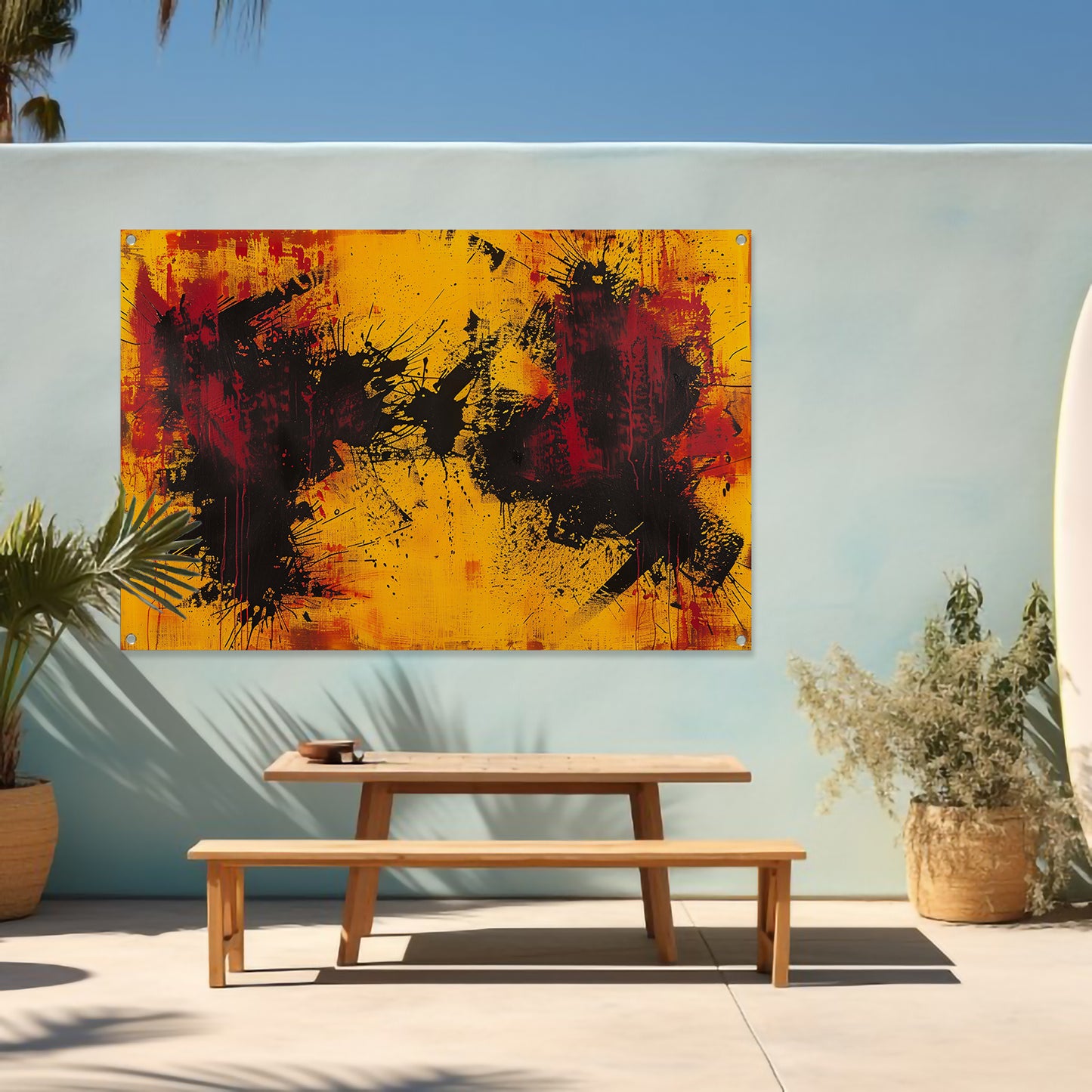 Abstract schilderij met dynamische kleurenexplosie tuinposter