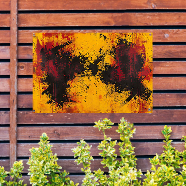 Abstract schilderij met dynamische kleurenexplosie tuinposter