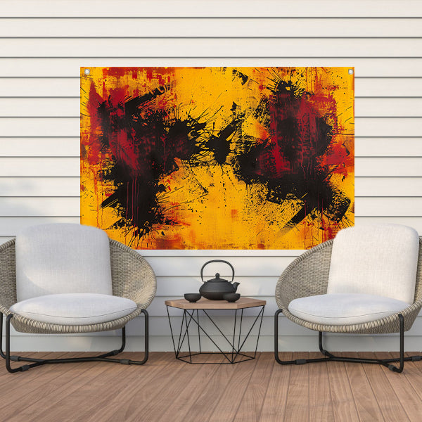 Abstract schilderij met dynamische kleurenexplosie tuinposter