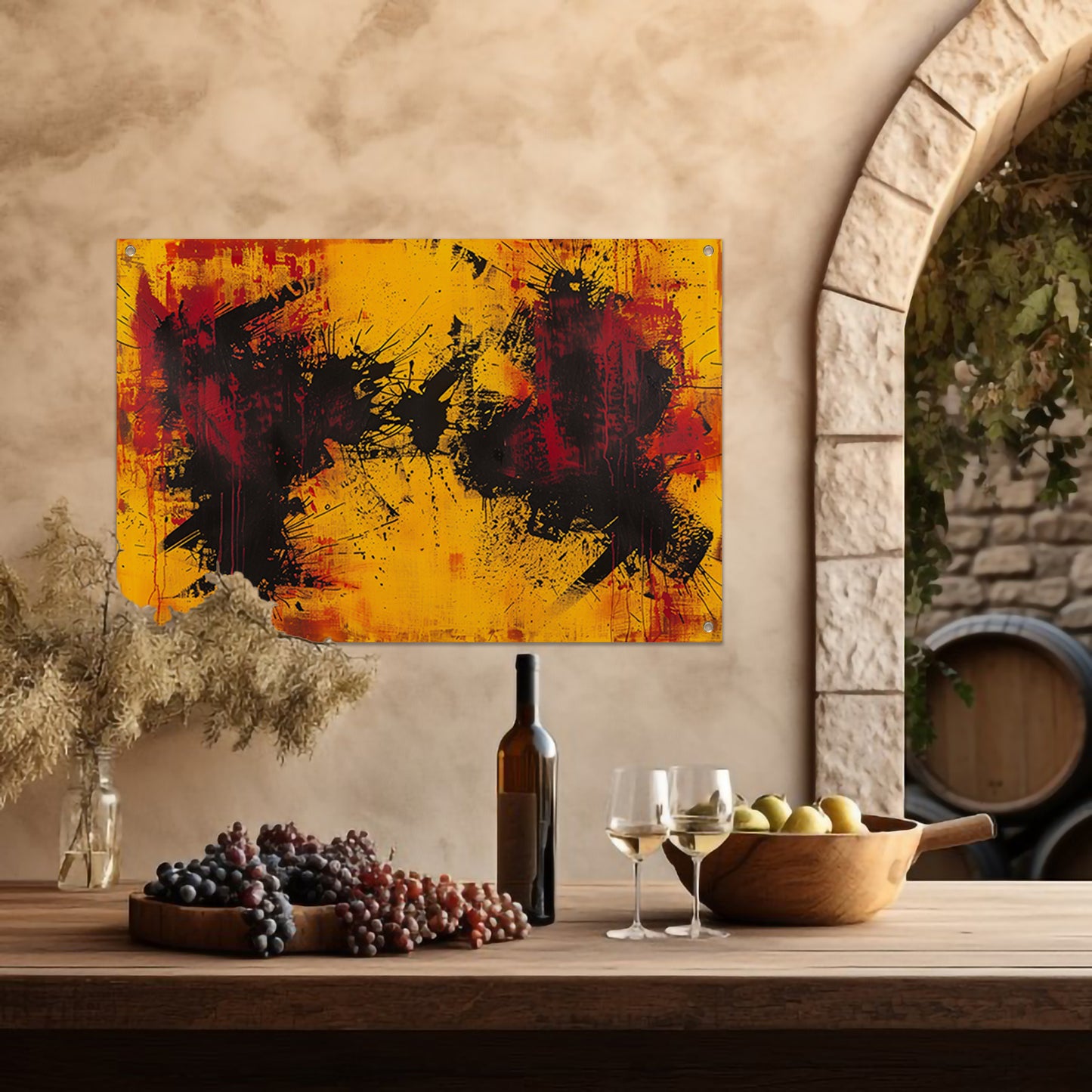 Abstract schilderij met dynamische kleurenexplosie tuinposter