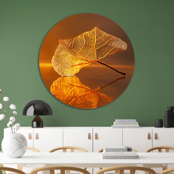 Gedetailleerde oranje blad met gouden reflectie forex muurcirkel