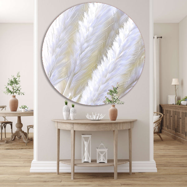 Digitale print van witte pluimen aluminium muurcirkel