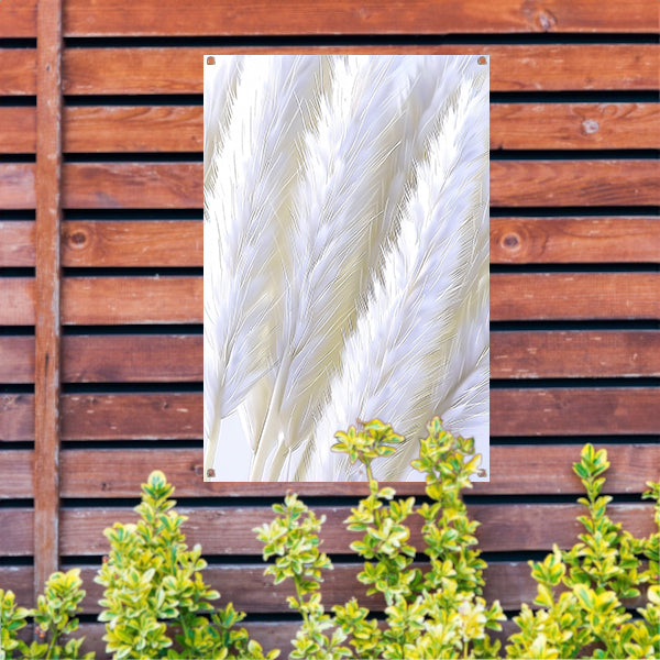 Digitale print van witte pluimen tuinposter