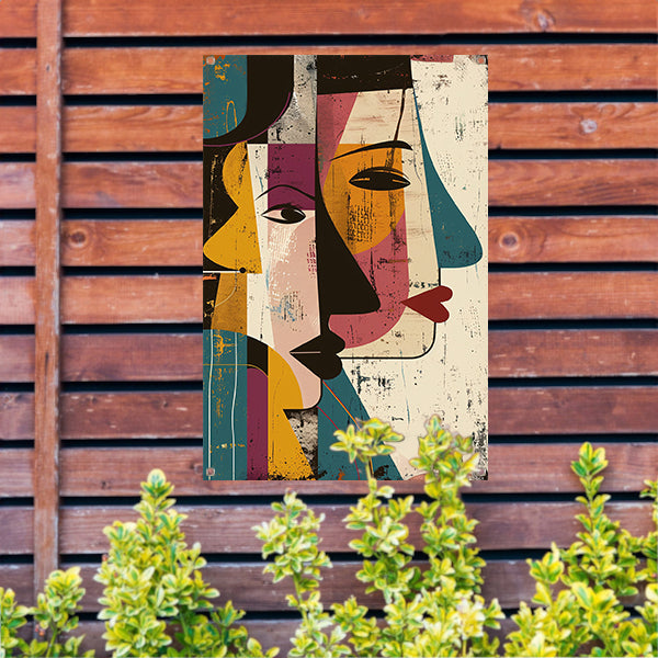 Abstract Kubistisch Portret met Contrasterende Kleuren tuinposter