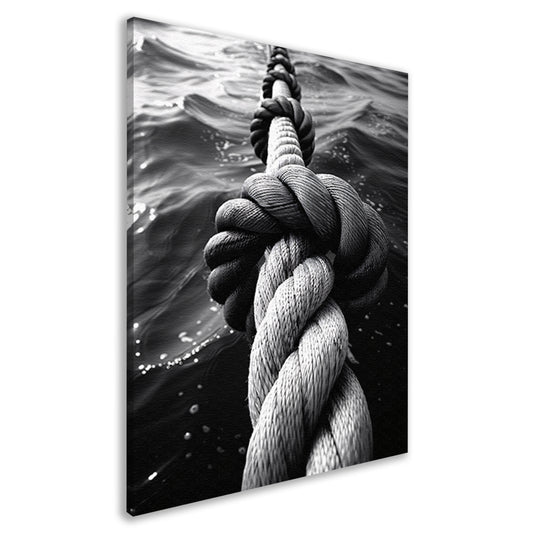 Zwart-wit foto van verweven touw in water canvas
