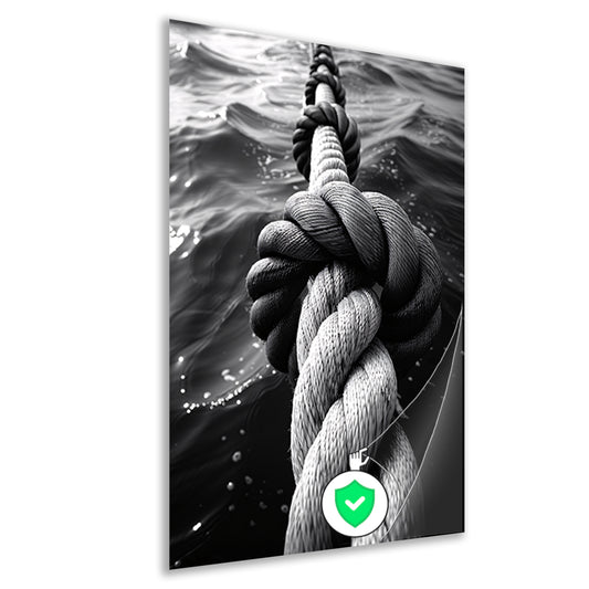 Zwart-wit foto van verweven touw in water poster