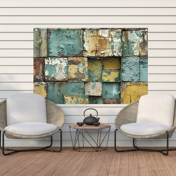 Verweerd abstract patroon schilderij met kleuren tuinposter