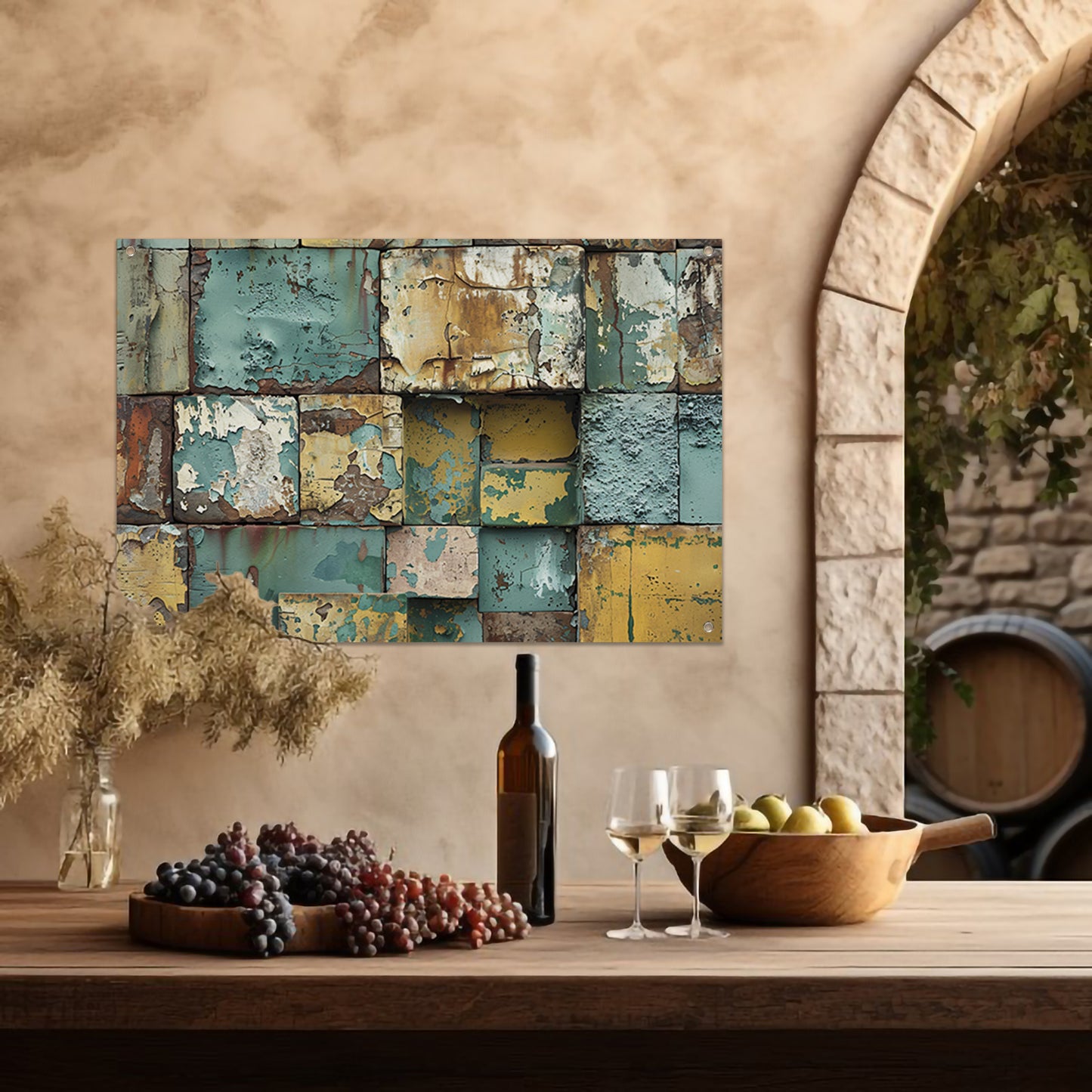 Verweerd abstract patroon schilderij met kleuren tuinposter