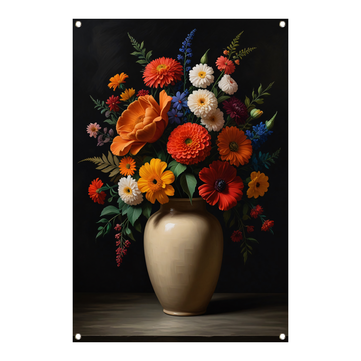 Levendige vaas met kleurrijke bloemenselectie tuinposter