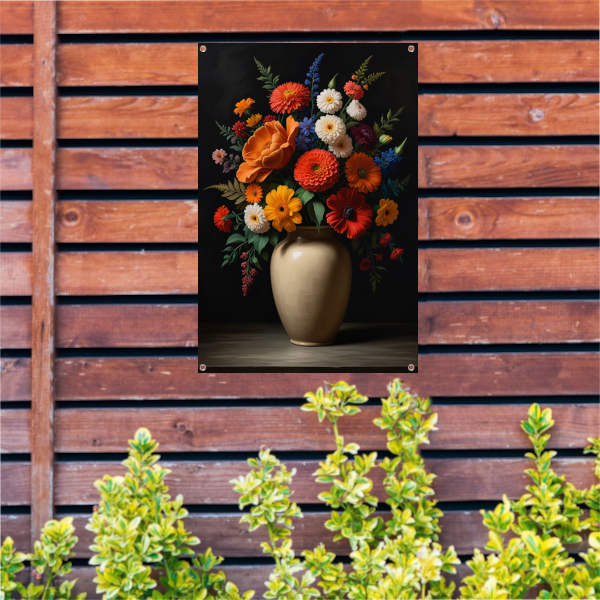 Levendige vaas met kleurrijke bloemenselectie tuinposter