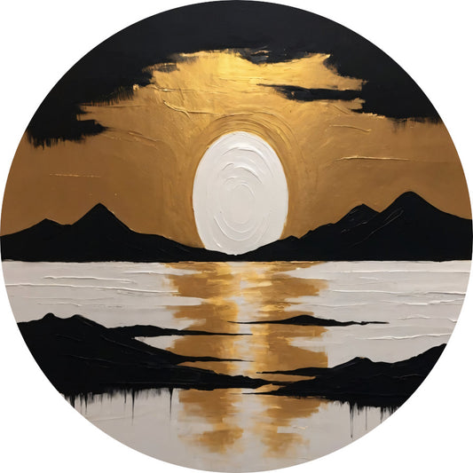 Gouden Reflecties bij Zonsondergang in de Bergen aluminium muurcirkel