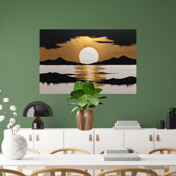 Gouden Reflecties bij Zonsondergang in de Bergen poster
