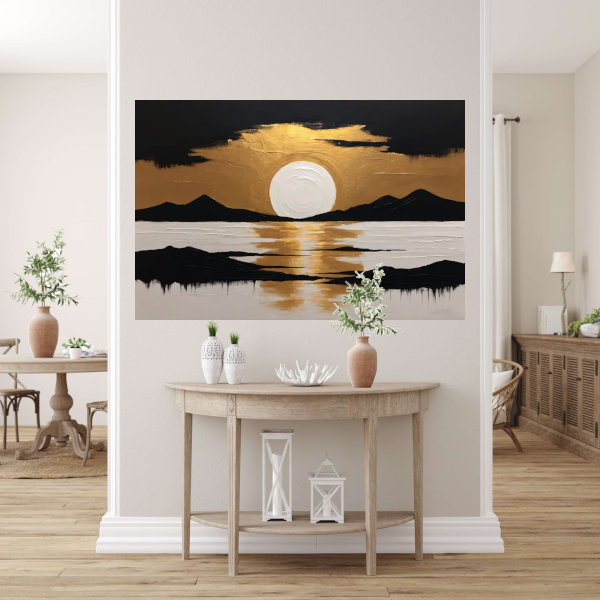 Gouden Reflecties bij Zonsondergang in de Bergen poster