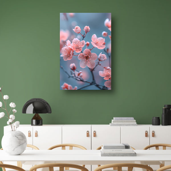 Zachtroze Bloesems op Slanke Takken poster