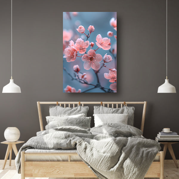 Zachtroze Bloesems op Slanke Takken poster