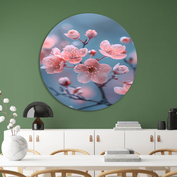 Zachtroze Bloesems op Slanke Takken aluminium muurcirkel