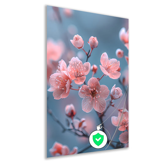 Zachtroze Bloesems op Slanke Takken poster