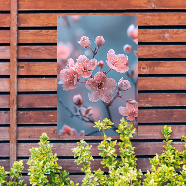 Zachtroze Bloesems op Slanke Takken tuinposter