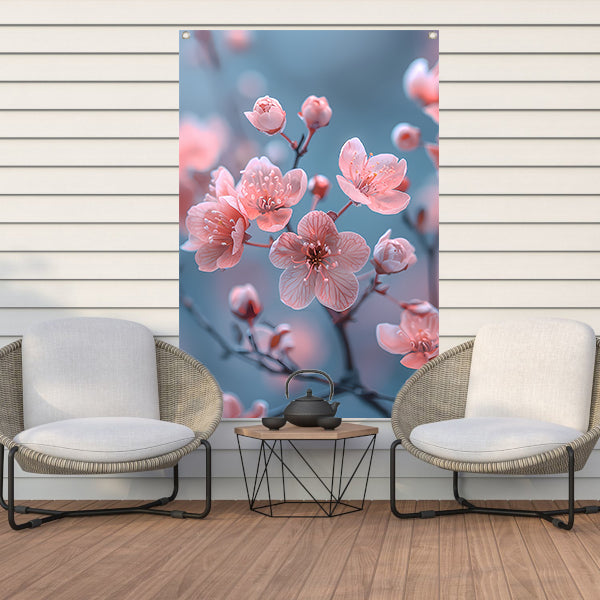Zachtroze Bloesems op Slanke Takken tuinposter