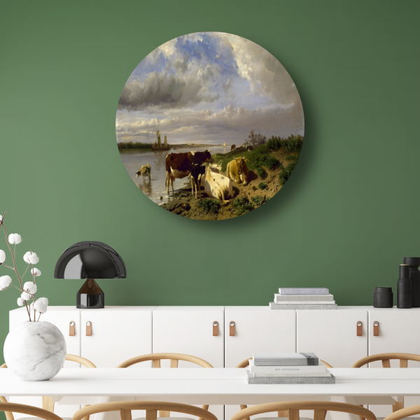 Landschap met vee - Anton Mauve aluminium muurcirkel