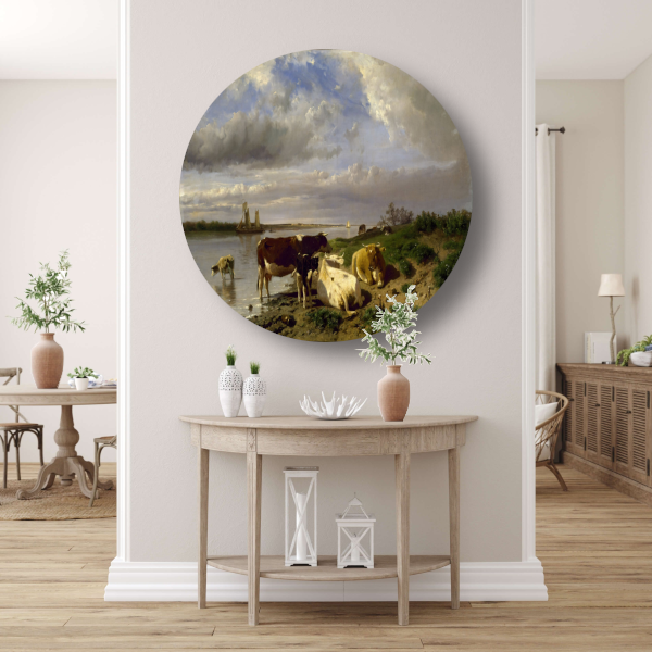 Landschap met vee - Anton Mauve aluminium muurcirkel