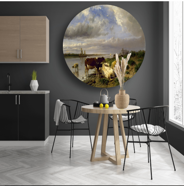 Landschap met vee - Anton Mauve aluminium muurcirkel