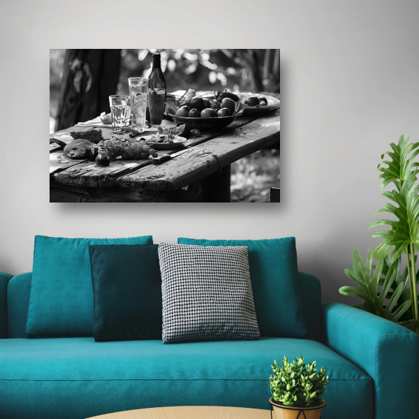 Minimalistische picknicktafel canvas met baklijst