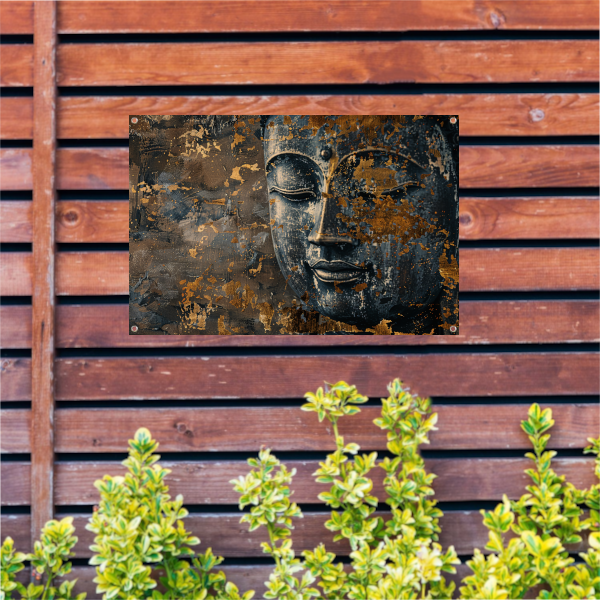 Mysterieuze Boeddha met gouden accenten tuinposter