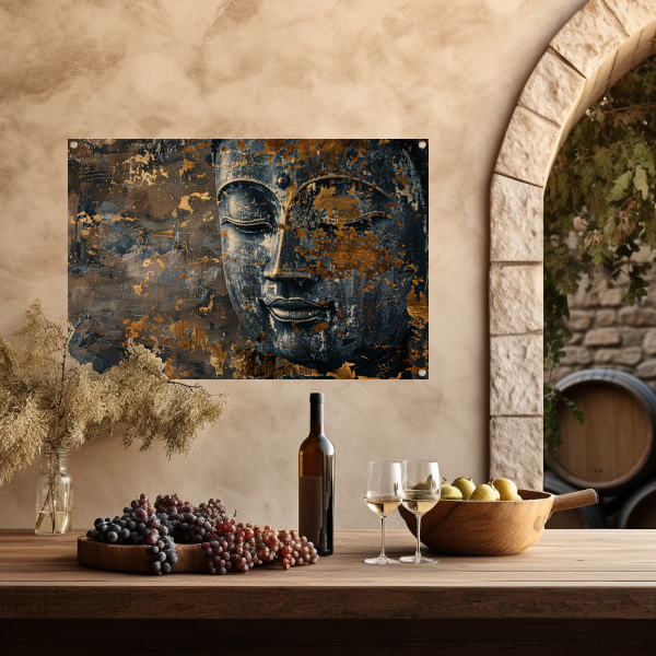 Mysterieuze Boeddha met gouden accenten tuinposter