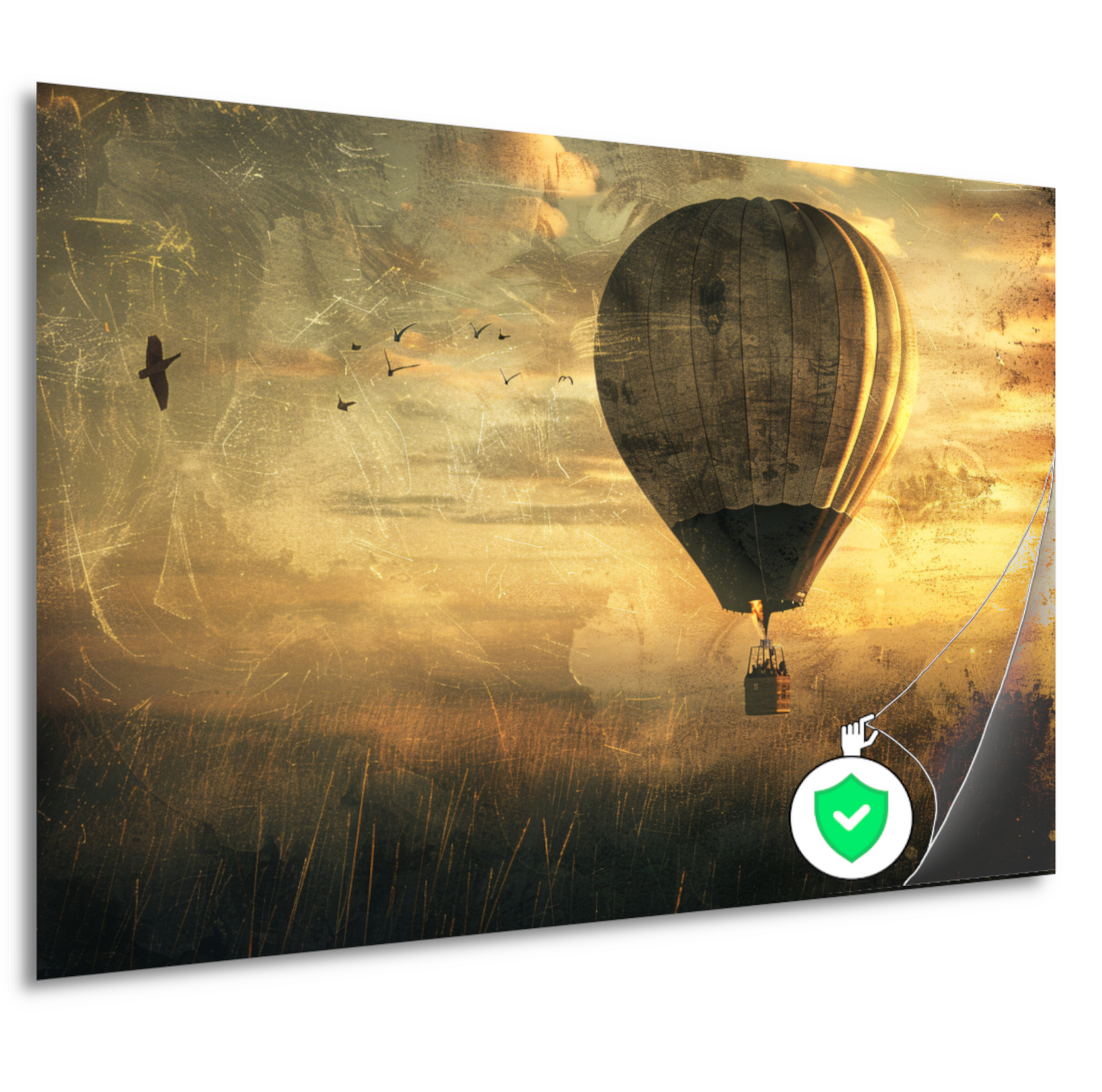Luchtballon boven impressionistisch landschap poster