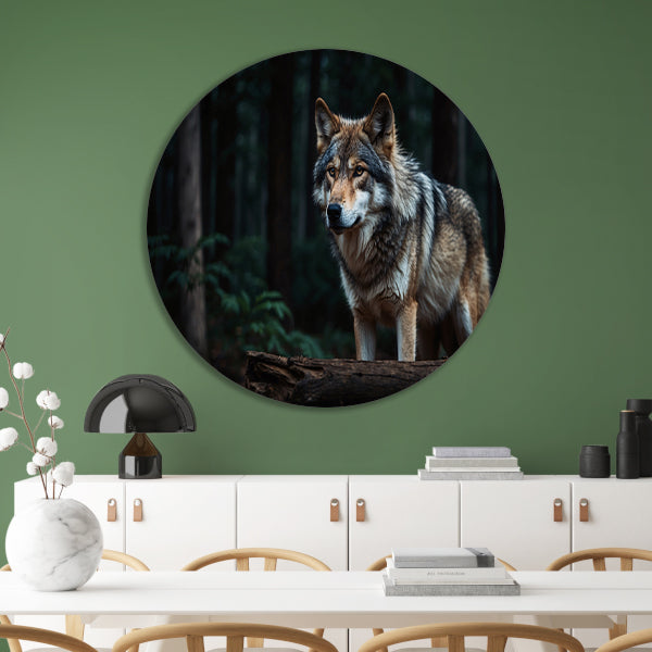 Prachtige wolf in een donker bos forex muurcirkel