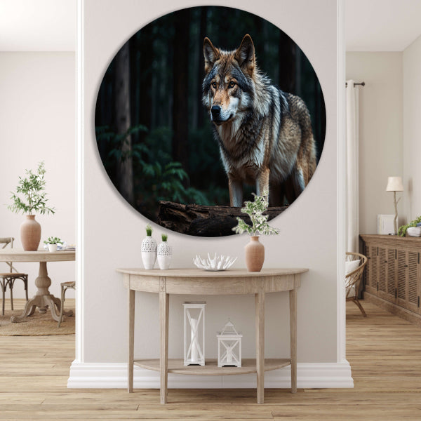 Prachtige wolf in een donker bos forex muurcirkel
