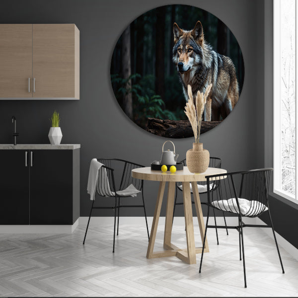 Prachtige wolf in een donker bos forex muurcirkel