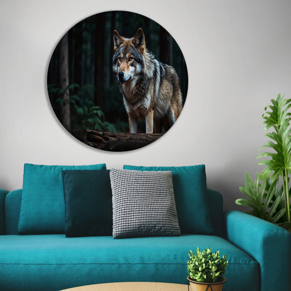Prachtige wolf in een donker bos forex muurcirkel
