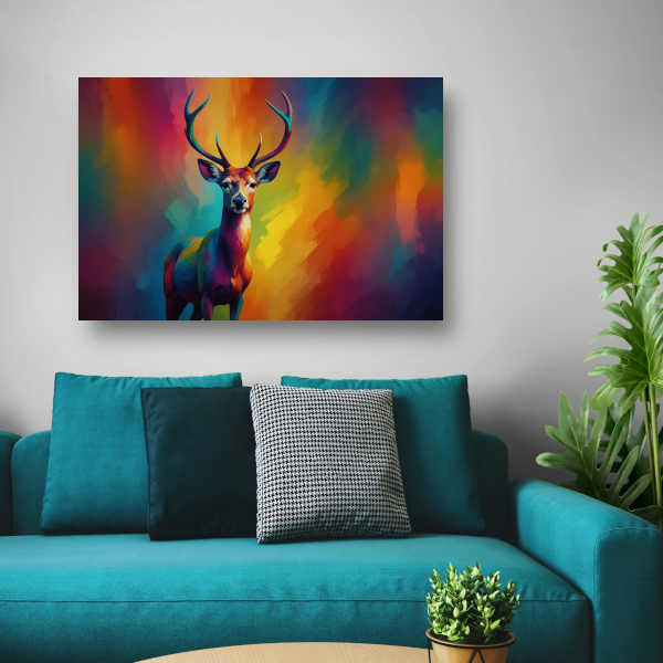 Abstracte kleurenpracht met statig hert canvas