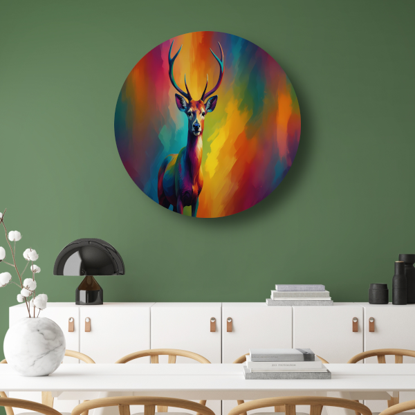 Abstracte kleurenpracht met statig hert forex muurcirkel