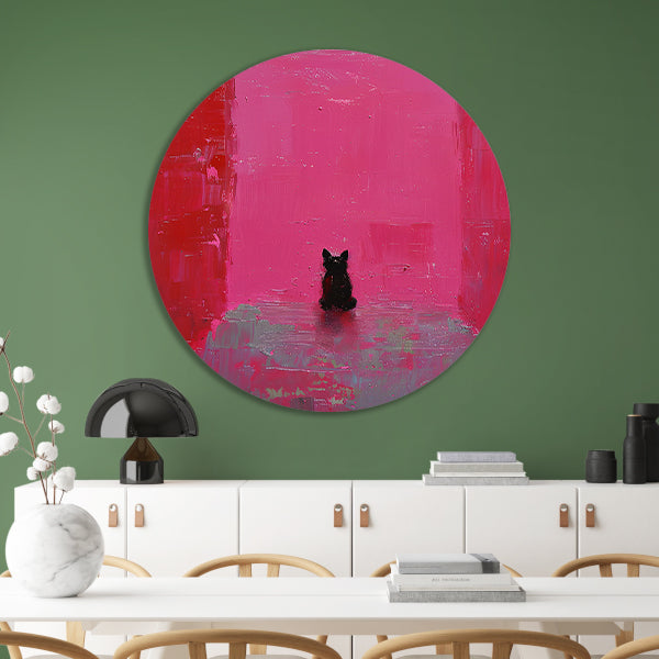 Minimalistische hond tegen roze achtergrond schilderij forex muurcirkel