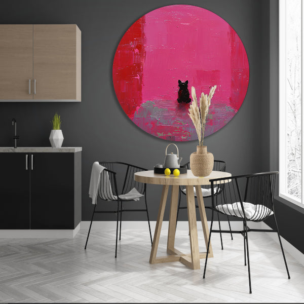 Minimalistische hond tegen roze achtergrond schilderij forex muurcirkel