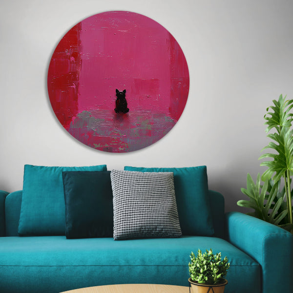 Minimalistische hond tegen roze achtergrond schilderij forex muurcirkel