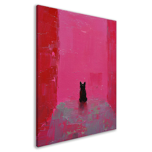 Minimalistische hond tegen roze achtergrond schilderij canvas