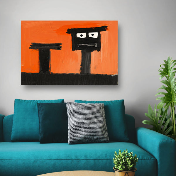 Abstract Portret op Oranje Achtergrond poster