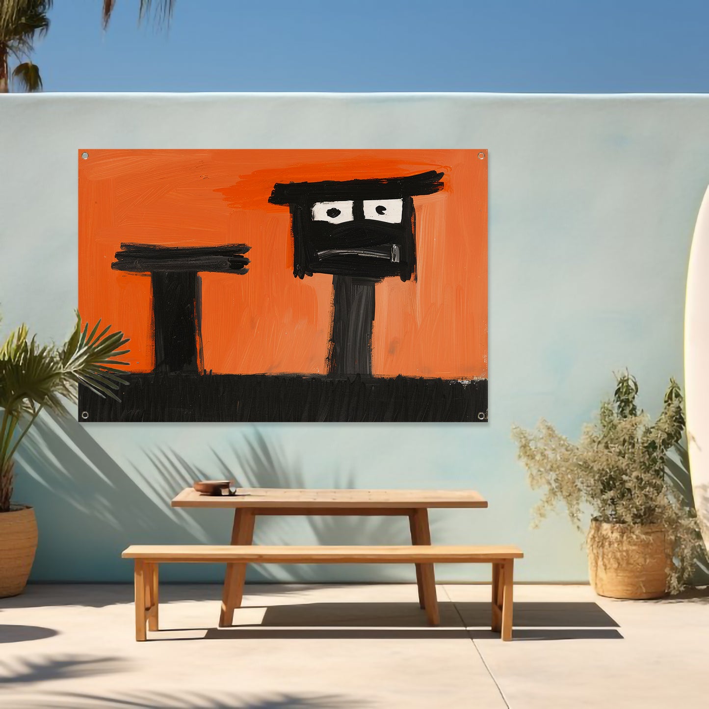 Abstract Portret op Oranje Achtergrond tuinposter