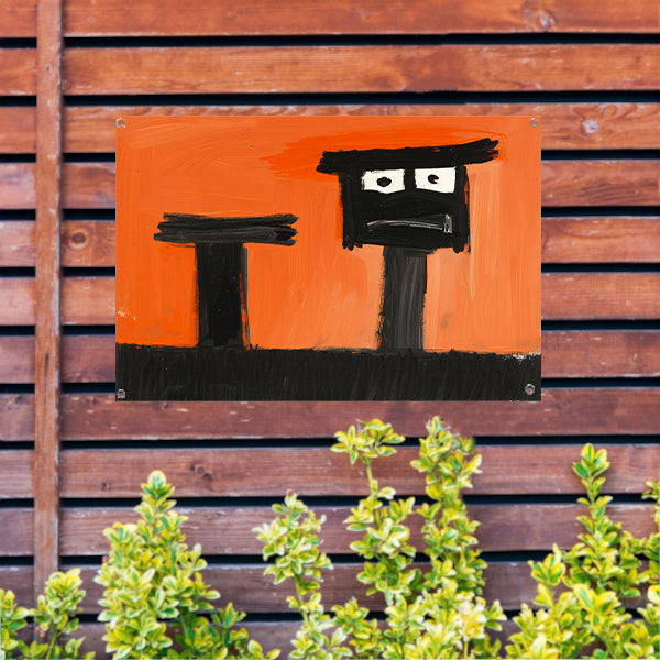 Abstract Portret op Oranje Achtergrond tuinposter
