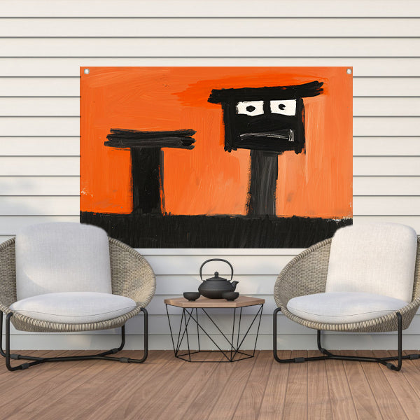 Abstract Portret op Oranje Achtergrond tuinposter