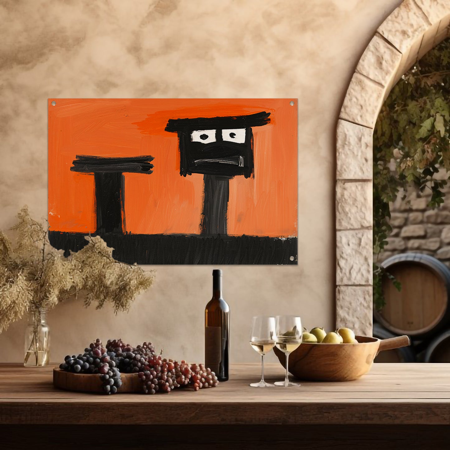 Abstract Portret op Oranje Achtergrond tuinposter