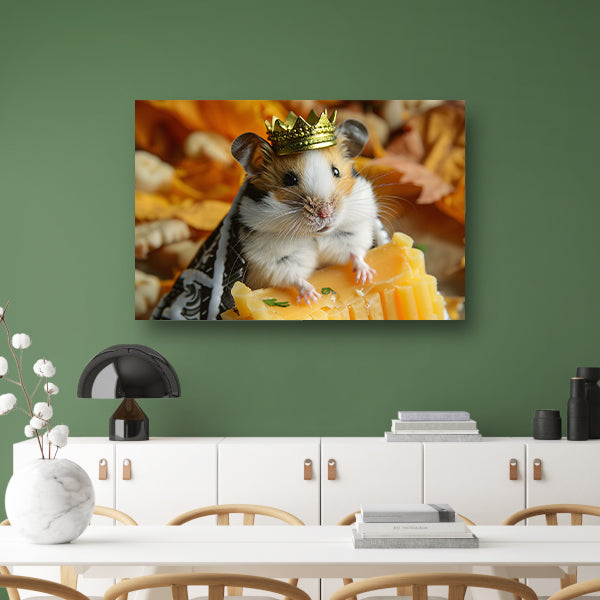 Hamster met kroon en kaas close-up canvas