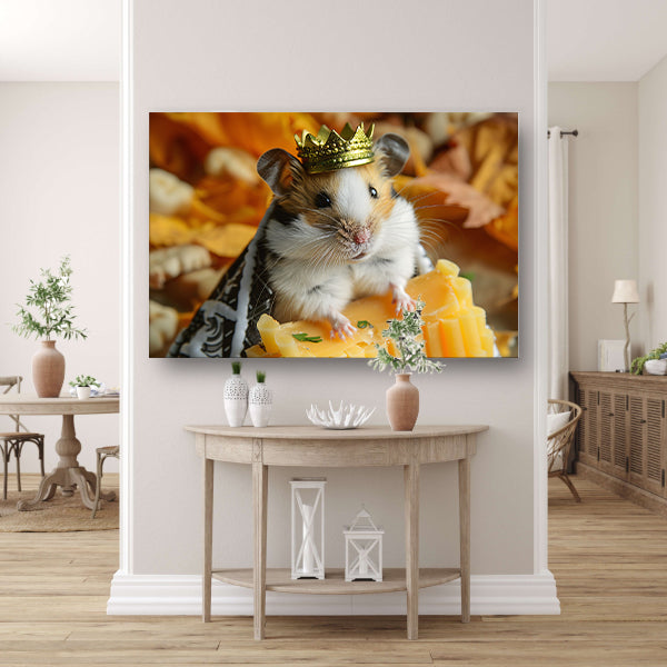 Hamster met kroon en kaas close-up poster